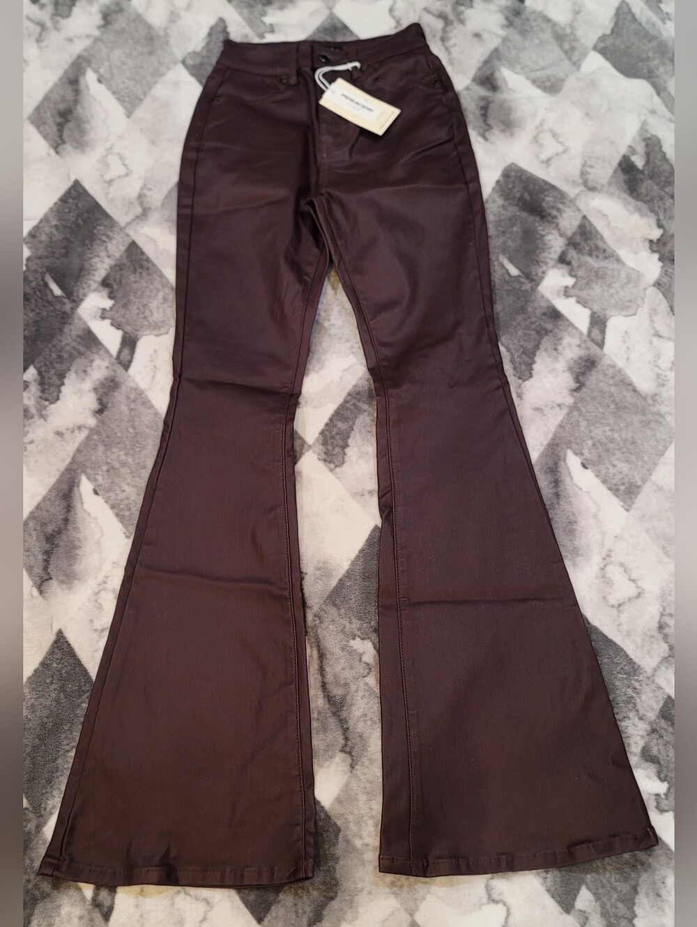 High-Rise Flared Women’s Pants in Deep Plum Faux Leather